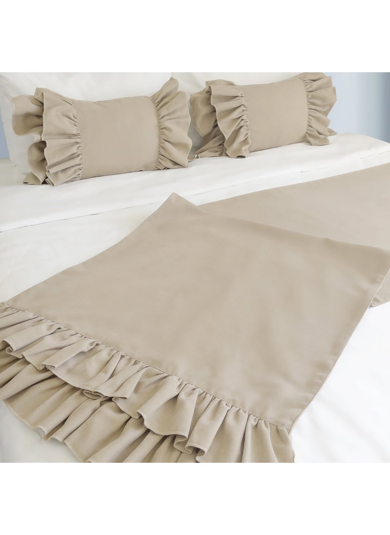 Ritmo Home Bed Runner Filled Throw Pillow Set Frilled Mink  - Image 4