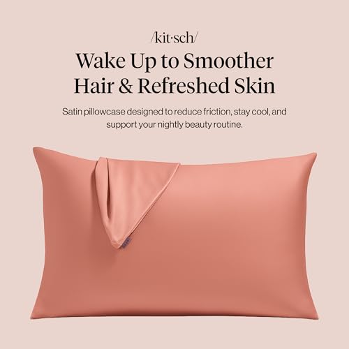 Kitsch Satin Pillowcase with Zipper for Hair Skin Softer Than Silk Pillow Cases Smooth Cooling Satin Pillow Case WrinkleFree Machine Washable Pillow Cases Standard Size 19x26 Terracotta - Image 3