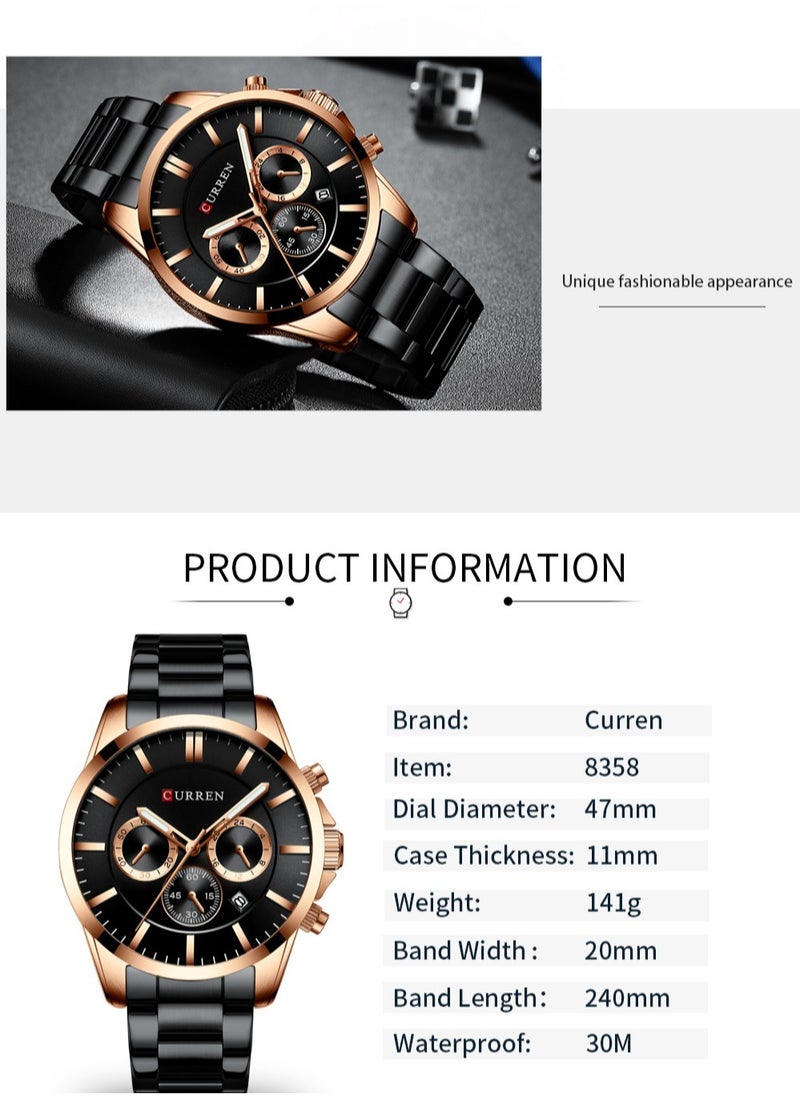 CURREN CURREN 8358 Reloj Hombres Luxury Brand Quartz Chronograph Watches Men Causal Clock Stainless Steel Band Wrist Watch Auto Date  - Image 5