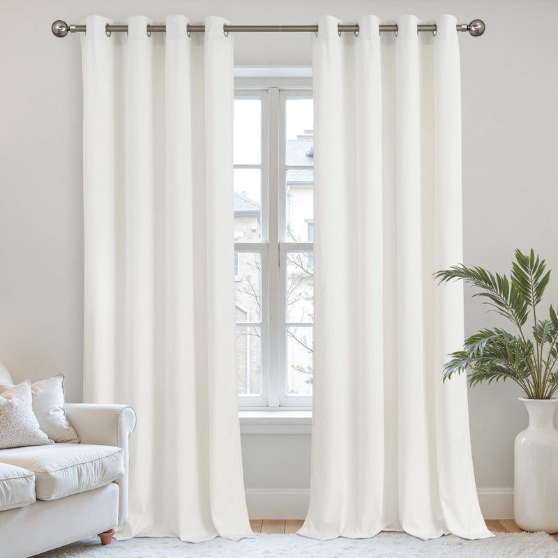 YoungsTex Ivory White Velvet Curtains 84 Inches Long for Bedroom Windows - Living Room Drapes with Grommet Super Soft Luxury Polyester Thermal Insulated 2 Panels Set, 52 X 84 Inch - Image 1