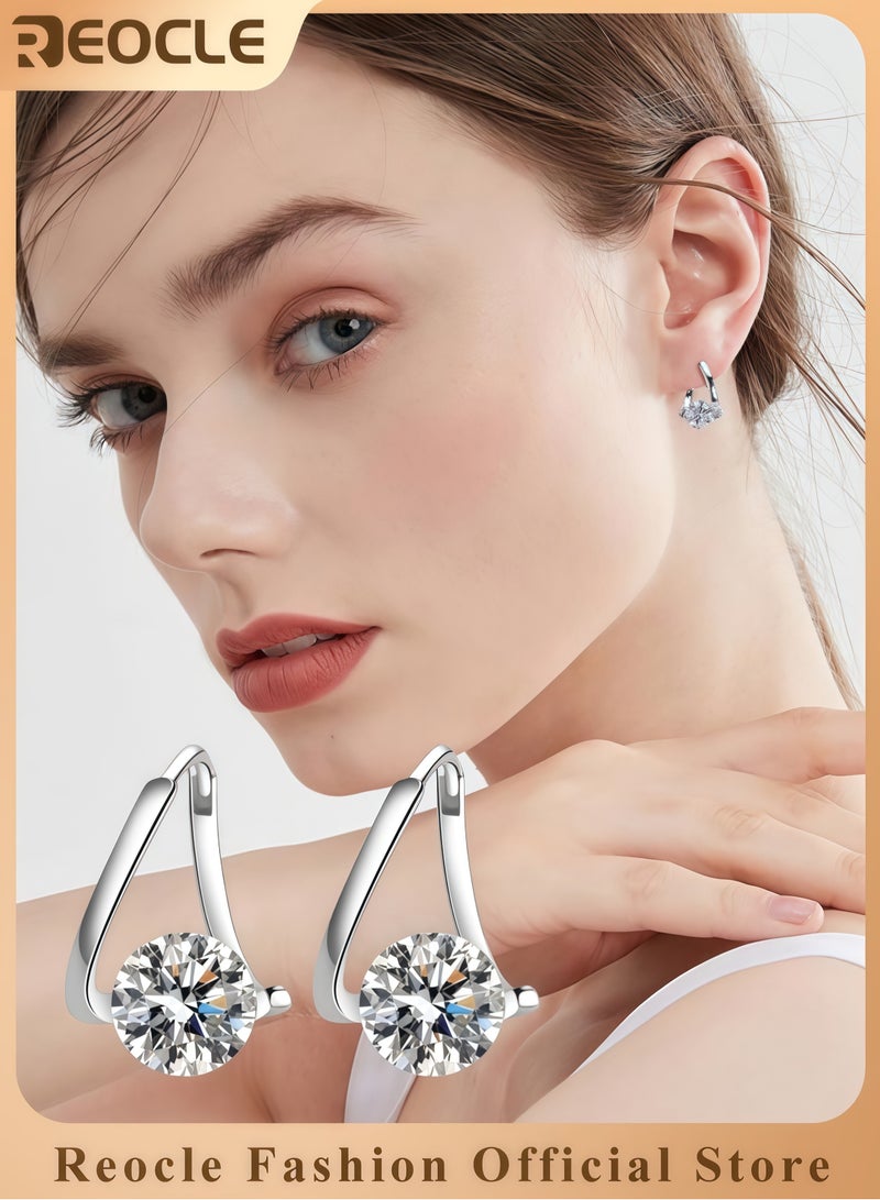 REOCLE Elegant Diamond Earrings with Minimalist Geometric Design High-Quality Alloy Earrings with Sparkling Gemstones Stylish Jewelry for Women Perfect Gift for Special Occasions  - Image 1