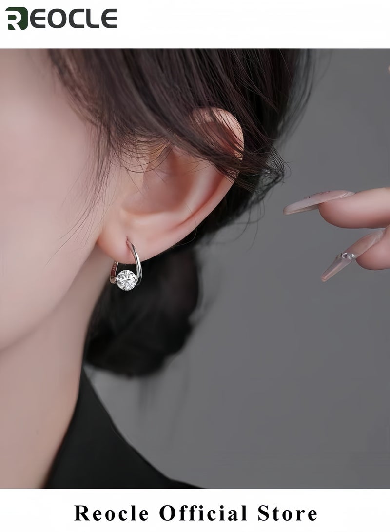REOCLE Elegant Diamond Earrings with Minimalist Geometric Design High-Quality Alloy Earrings with Sparkling Gemstones Stylish Jewelry for Women Perfect Gift for Special Occasions  - Image 2