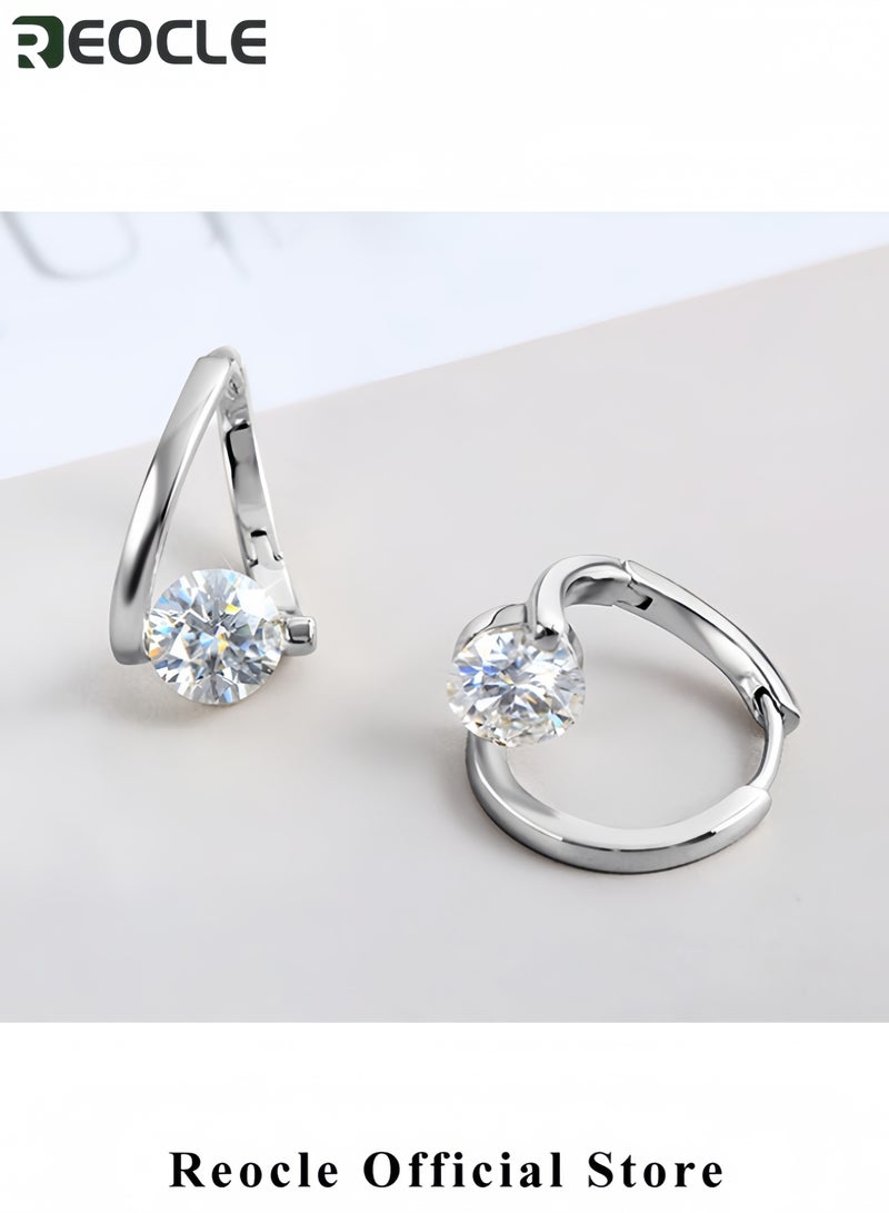 REOCLE Elegant Diamond Earrings with Minimalist Geometric Design High-Quality Alloy Earrings with Sparkling Gemstones Stylish Jewelry for Women Perfect Gift for Special Occasions  - Image 4