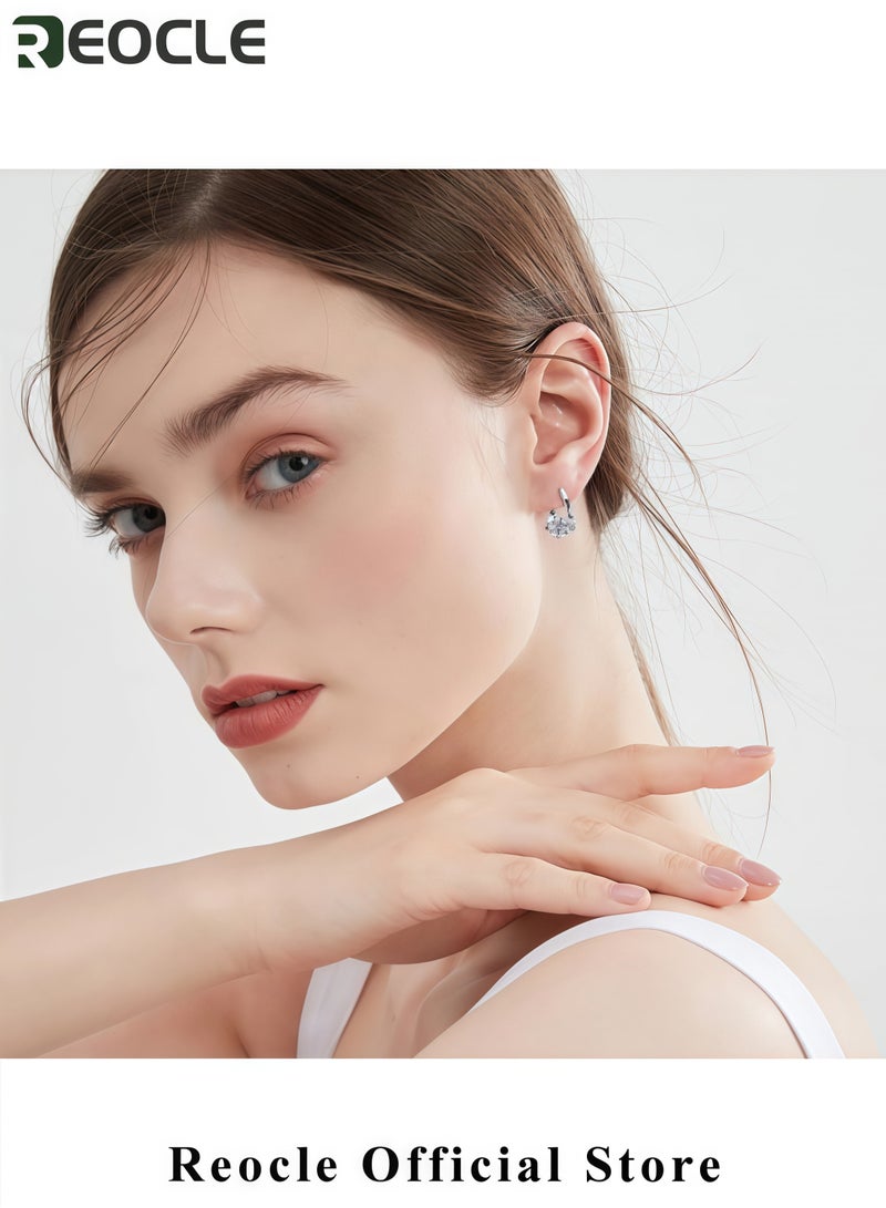 REOCLE Elegant Diamond Earrings with Minimalist Geometric Design High-Quality Alloy Earrings with Sparkling Gemstones Stylish Jewelry for Women Perfect Gift for Special Occasions  - Image 5