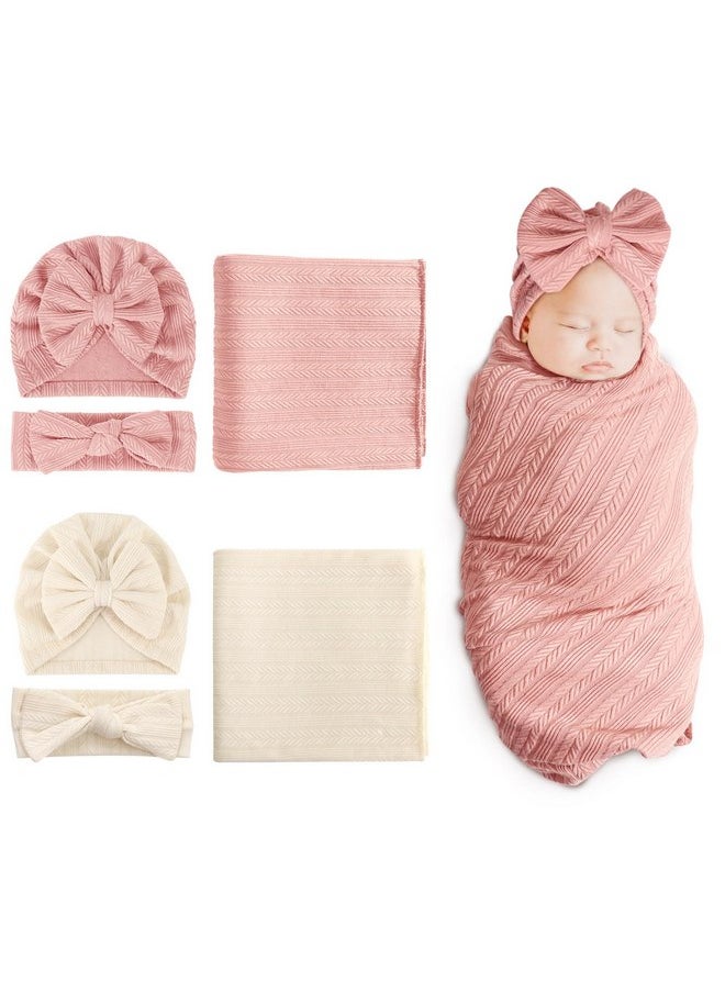 DRESHOW DRESHOW BQUBO Newborn Receiving Blanket Headband Hat Set for Baby, Unisex Baby Boys Girls Essentials, Newborn Registry Must Haves, Stroller Crib Shower Gifts  - Image 1