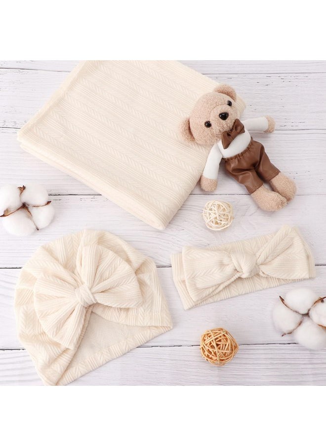 DRESHOW DRESHOW BQUBO Newborn Receiving Blanket Headband Hat Set for Baby, Unisex Baby Boys Girls Essentials, Newborn Registry Must Haves, Stroller Crib Shower Gifts  - Image 4