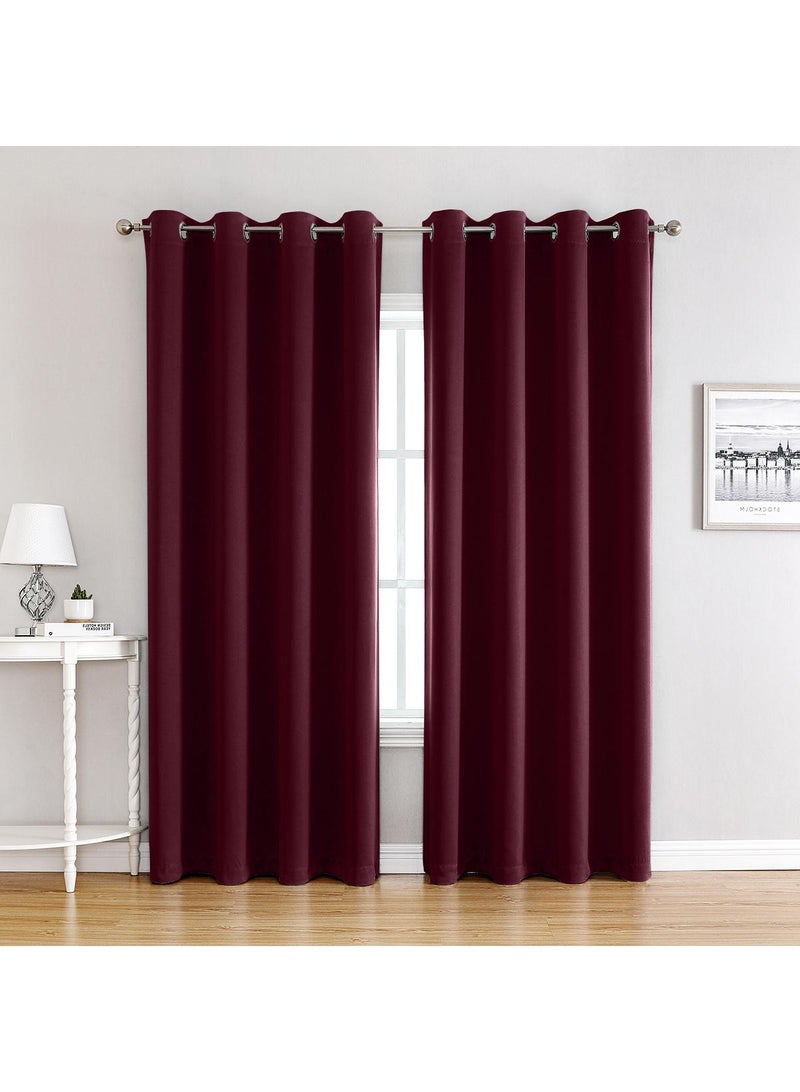 Bluejw 2-Piece Solid Color Blackout Outdoor Curtains Dark Red - Image 1