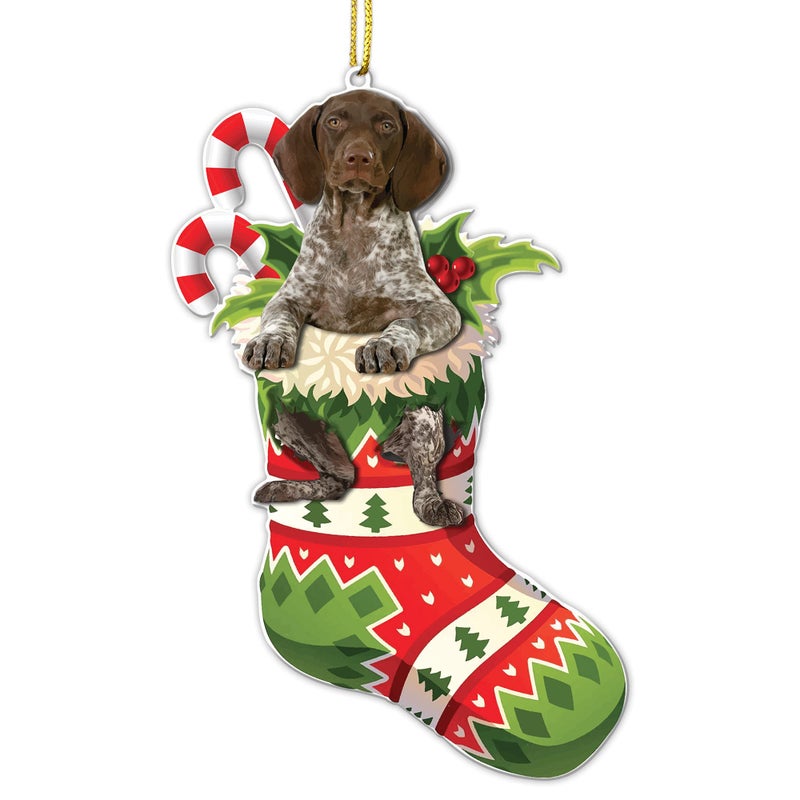 Crazytops German Shorthaired Pointer Christmas Flat Acrylic Ornament  Festive GSP Dog in Stocking Holiday Tree Decoration for Pet Lovers  Adorable Dog Dressed As A Sock  2024 German Shorthaired Dog Ornament