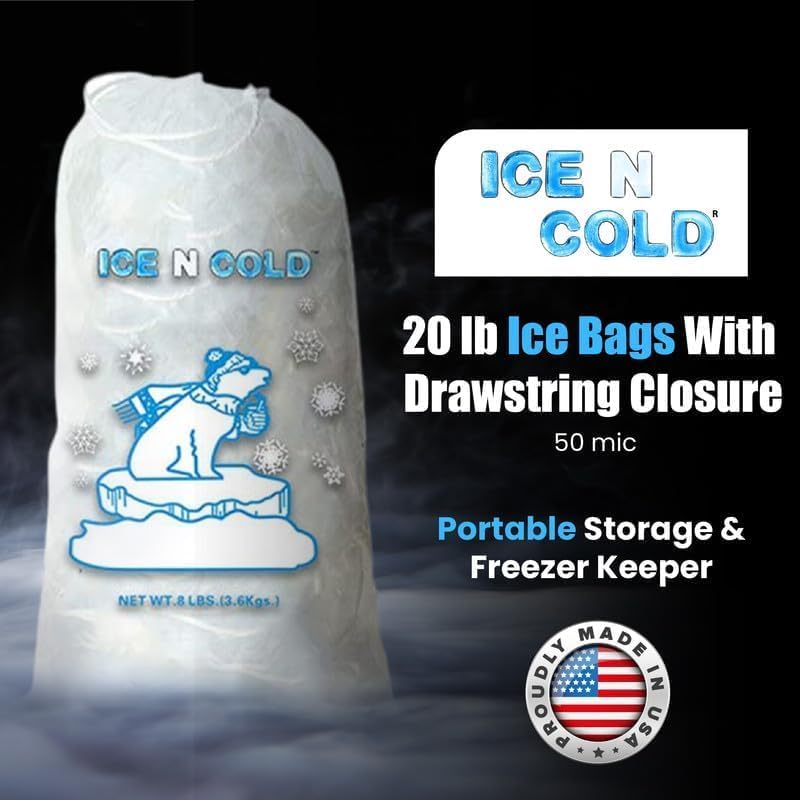 ICE N COLD Ice Bags with Drawstring Closure | 20lb, 100ct/cs | 50 mic Thickness | Portable Storage and Freezer Keeper - Image 4