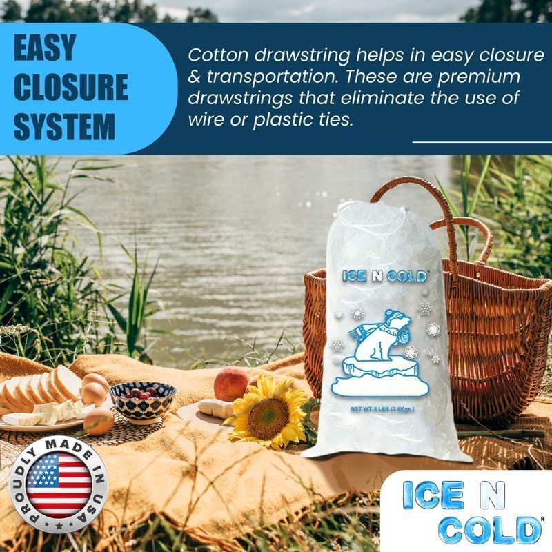 ICE N COLD Ice Bags with Drawstring Closure | 20lb, 100ct/cs | 50 mic Thickness | Portable Storage and Freezer Keeper - Image 5