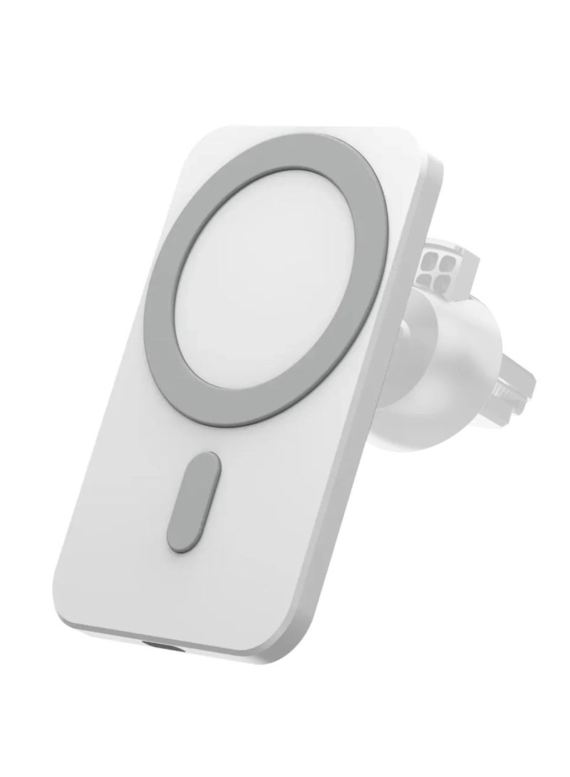 هويتك شاحن لاسلكي مغناطيسي بقوة 15 وات وحامل جوال للسيارة بفتحة تهوية الهواء، أبيض - Image 1
