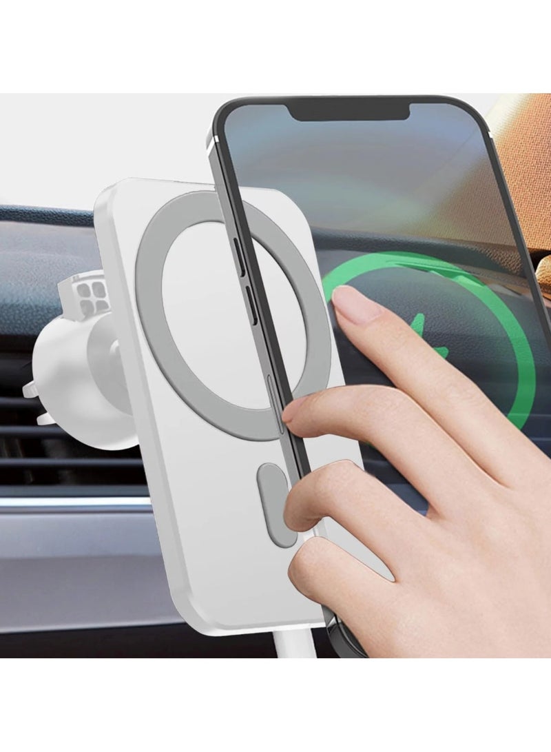 هويتك شاحن لاسلكي مغناطيسي بقوة 15 وات وحامل جوال للسيارة بفتحة تهوية الهواء، أبيض - Image 2
