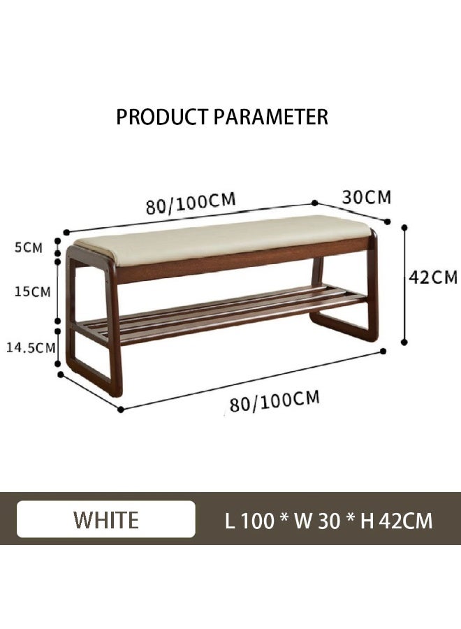 Generic Shoe Bench Rack, Solid Wood Entryway Bench with Cushioned Seat and Shoe Rack, Modern Shoe Cabinet Organizer for Living Room Bedroom (White with Brown, 100cm)  - Image 2