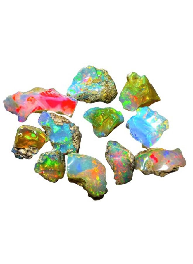 GEMWORLDJAIPUR AAA Quality Natural Ethiopian Opal Jumbo Fire Rough 25 Carats 5-8 Pcs, Natural Opal Gemstones Raw For cutting cabbing polishing DIY art and craft, 10-15 MM, White - Image 1
