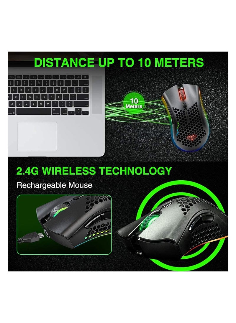 Aookay Wireless Gaming Mouse, Computer Mouse with Honeycomb Shell, 6 Programmed Buttons, 3 Adjustable DPI, Silent Click, USB Receiver, Ergonomic RGB Optical Gamer Mice Mouse for Laptop PC Mac (White)  - Image 4