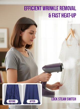 Foldable Handheld Garment Steamer|1400W| 150 ML| Upto 25g/min Continuous Powerful Steam |Lock Steam Switch| Ultra Easy Wrinkle Remover| Travel-Friendly |Removable Fabric Brush |SGS-315N Purple 150 ml 1400 W SGS-315N purple - view 3
