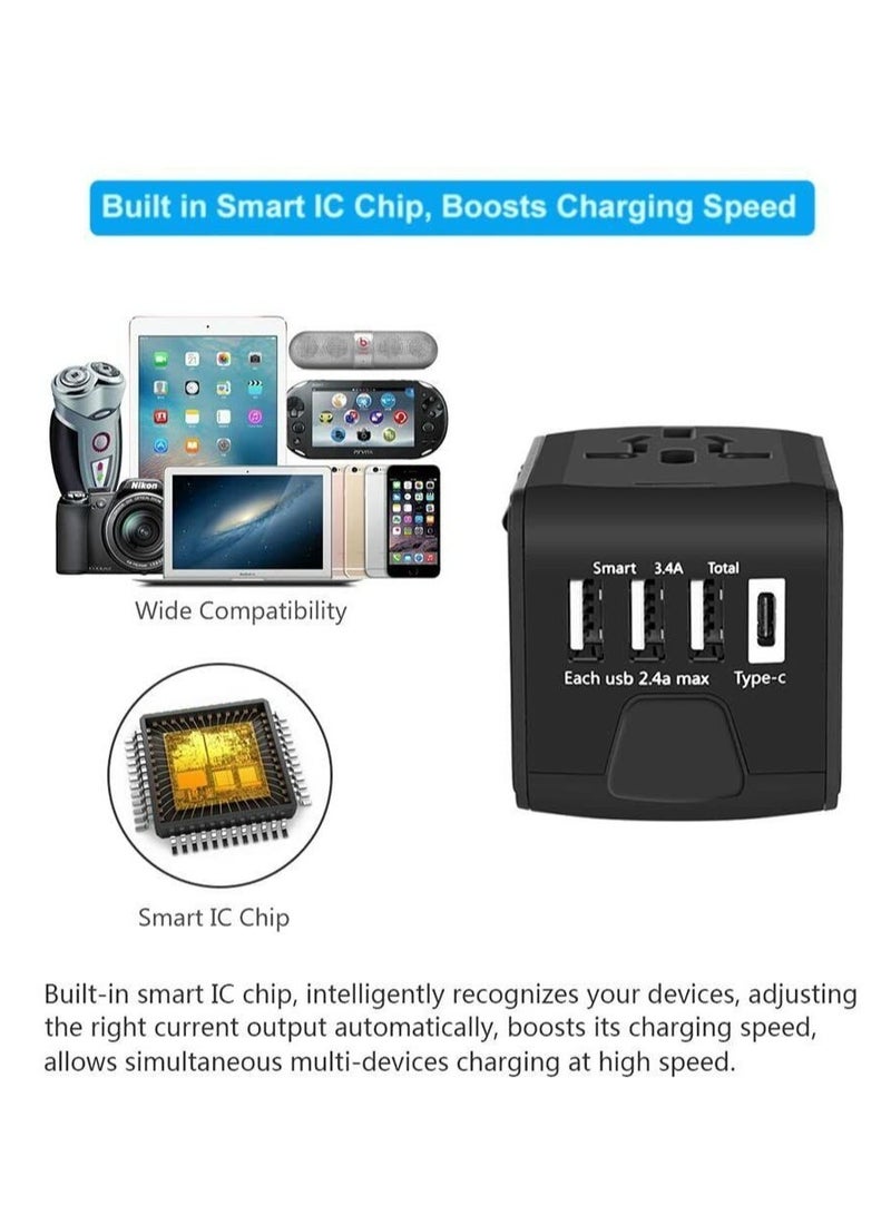 ELTRAZONE Universal Travel Adapter with Multiple Regional Power Socket Plugs for UK US AU and Plug Adaptor with 3 Ultra-Fast USB Charging Port and 1 Brisk USB Type C Port (Black) - Image 5