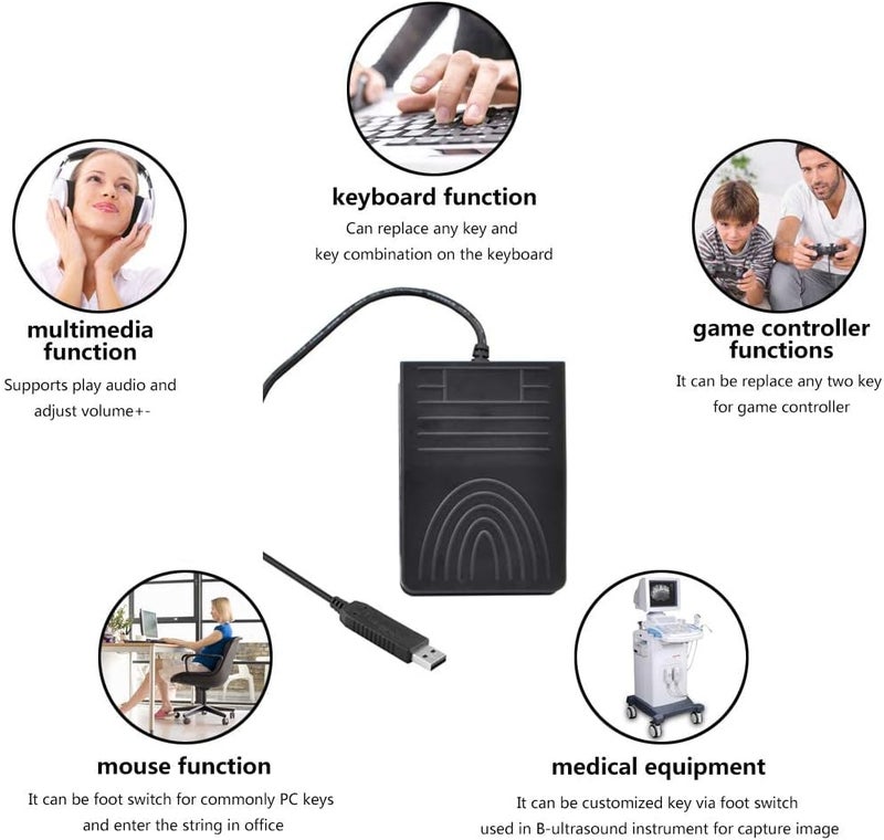 KASTWAVE USB Foot Pedal Switch, Video Game PC Hands Free Footswitch One Key Control Program Computer Mouse Keyboard HID with 2M Cable, for Transcription, Push to talk, Zoom, Streaming, Gaming(Black) - Image 5