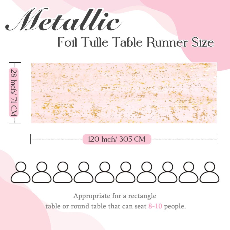 P Pothuiny 2 Pcs Light Pink Table Runner 28 x 120 Inch, Glitter Metallic Foil Tulle Table Runner Party Golden Sheer Gauze Table Decor for Wedding Birthday Christmas Anniversary - Image 4