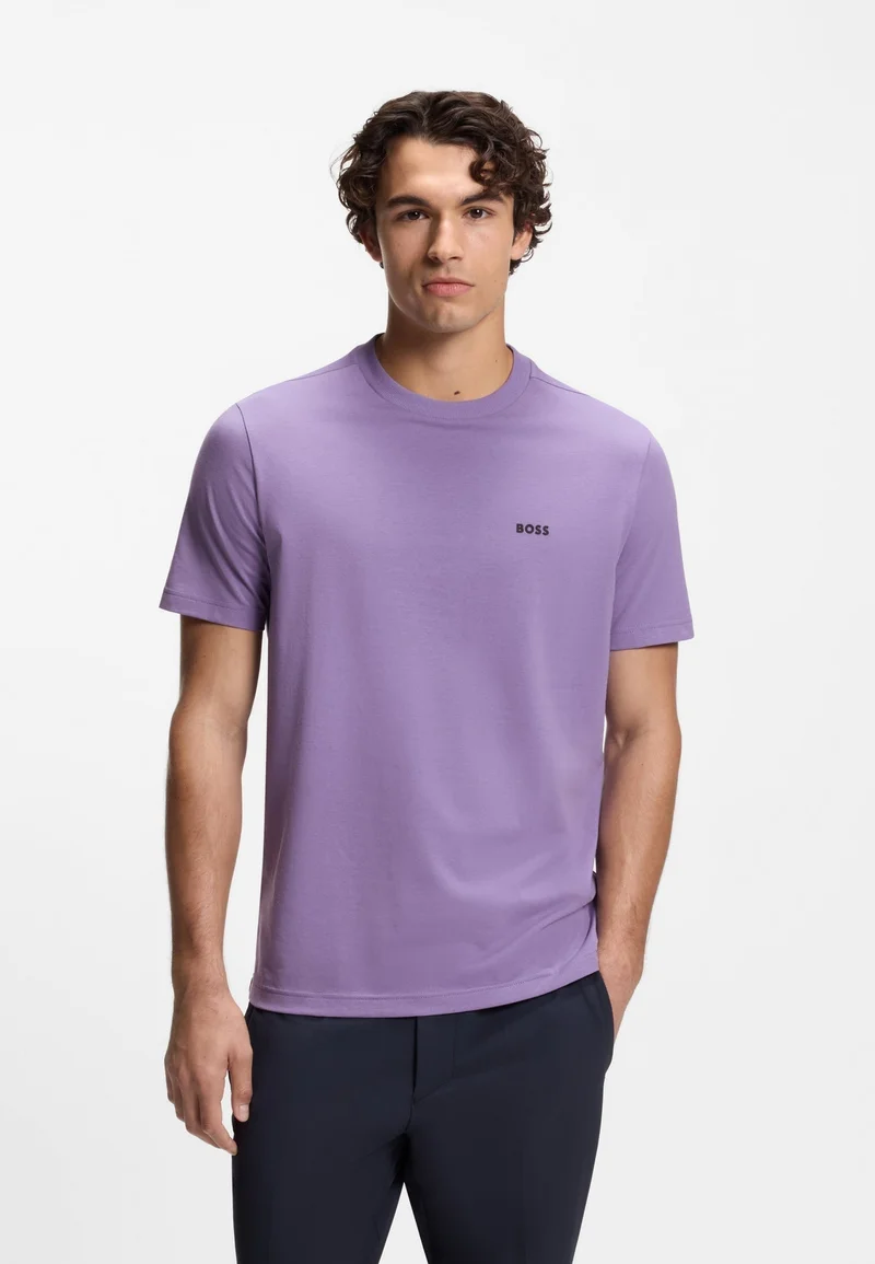 BOSS Stretch-cotton T-shirt with contrast logo