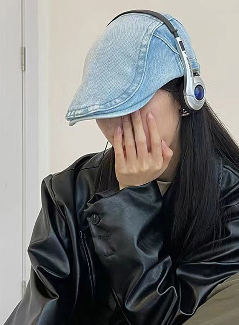 Denim Newsboy Gatsby Flat Hats Driving Cabbie Cap for Men Women - Image 2