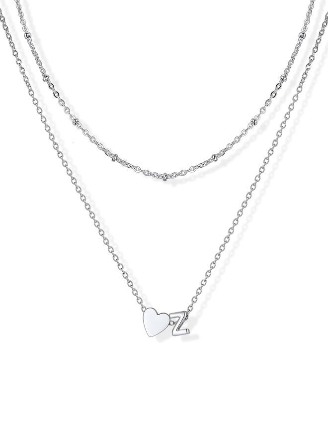 U7 Layered Initial Necklaces for Women Trendy Silver Heart Letter A-Z Necklace for Wife Mom - Image 1