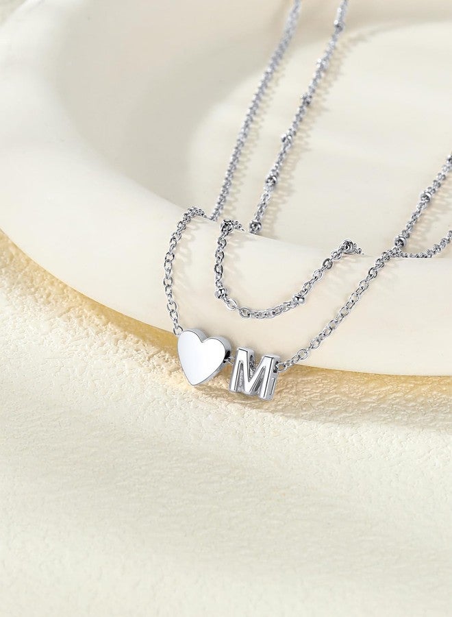 U7 Layered Initial Necklaces for Women Trendy Silver Heart Letter A-Z Necklace for Wife Mom - Image 5