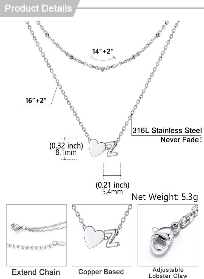 U7 Layered Initial Necklaces for Women Trendy Silver Heart Letter A-Z Necklace for Wife Mom - Image 4