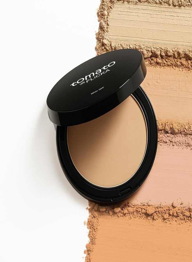 FLiCKA Tomato Compact Powder For Oil-Free, Matte Finish, Lightweight, Lasts up-to 8hrs | Enriched with SPF, Suitable For All Skin Types| 03 Caramel, 9g - Image 1