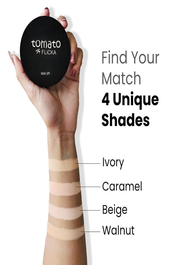 FLiCKA Tomato Compact Powder For Oil-Free, Matte Finish, Lightweight, Lasts up-to 8hrs | Enriched with SPF, Suitable For All Skin Types| 03 Caramel, 9g - Image 5
