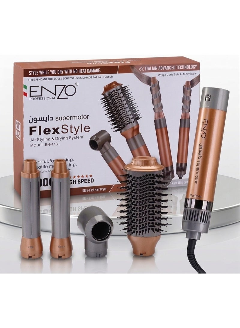 ENZO Professional مجفف شعر إنزو EN-4131 الاحترافي بتقنية الأيونات - مجفف هواء عالي القوة 2200 واط، إعدادات حرارة وسرعة قابلة للتعديل، زر تبريد، وفوهة مركزة - النسخة الدولية - Image 1