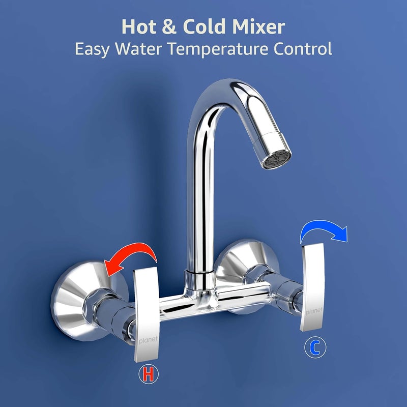 Planet Sink Mixer for Kitchen SinkHot and Cold Water Mixer360 Degree Rotating SpoutWall Mount Sink Mixer with Teflon TapKitchen and Bathroom AccessoriesSamarChrome - Image 4