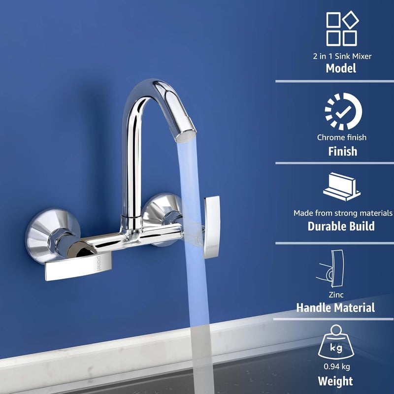 Planet Sink Mixer for Kitchen SinkHot and Cold Water Mixer360 Degree Rotating SpoutWall Mount Sink Mixer with Teflon TapKitchen and Bathroom AccessoriesSamarChrome - Image 2