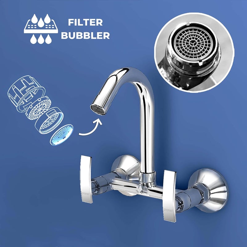 Planet Sink Mixer for Kitchen SinkHot and Cold Water Mixer360 Degree Rotating SpoutWall Mount Sink Mixer with Teflon TapKitchen and Bathroom AccessoriesSamarChrome - Image 5