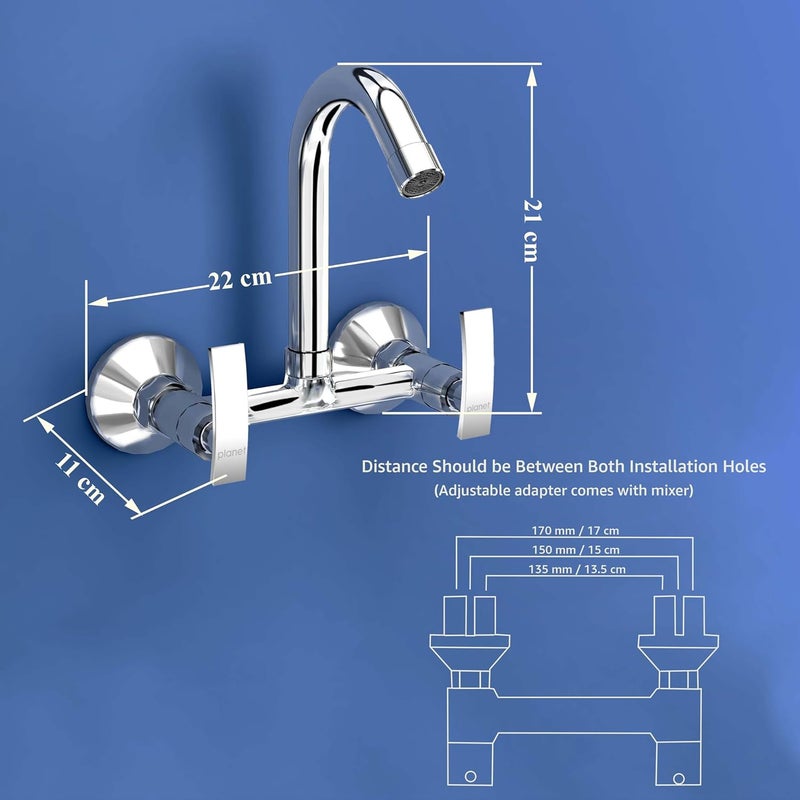 Planet Sink Mixer for Kitchen SinkHot and Cold Water Mixer360 Degree Rotating SpoutWall Mount Sink Mixer with Teflon TapKitchen and Bathroom AccessoriesSamarChrome - Image 3