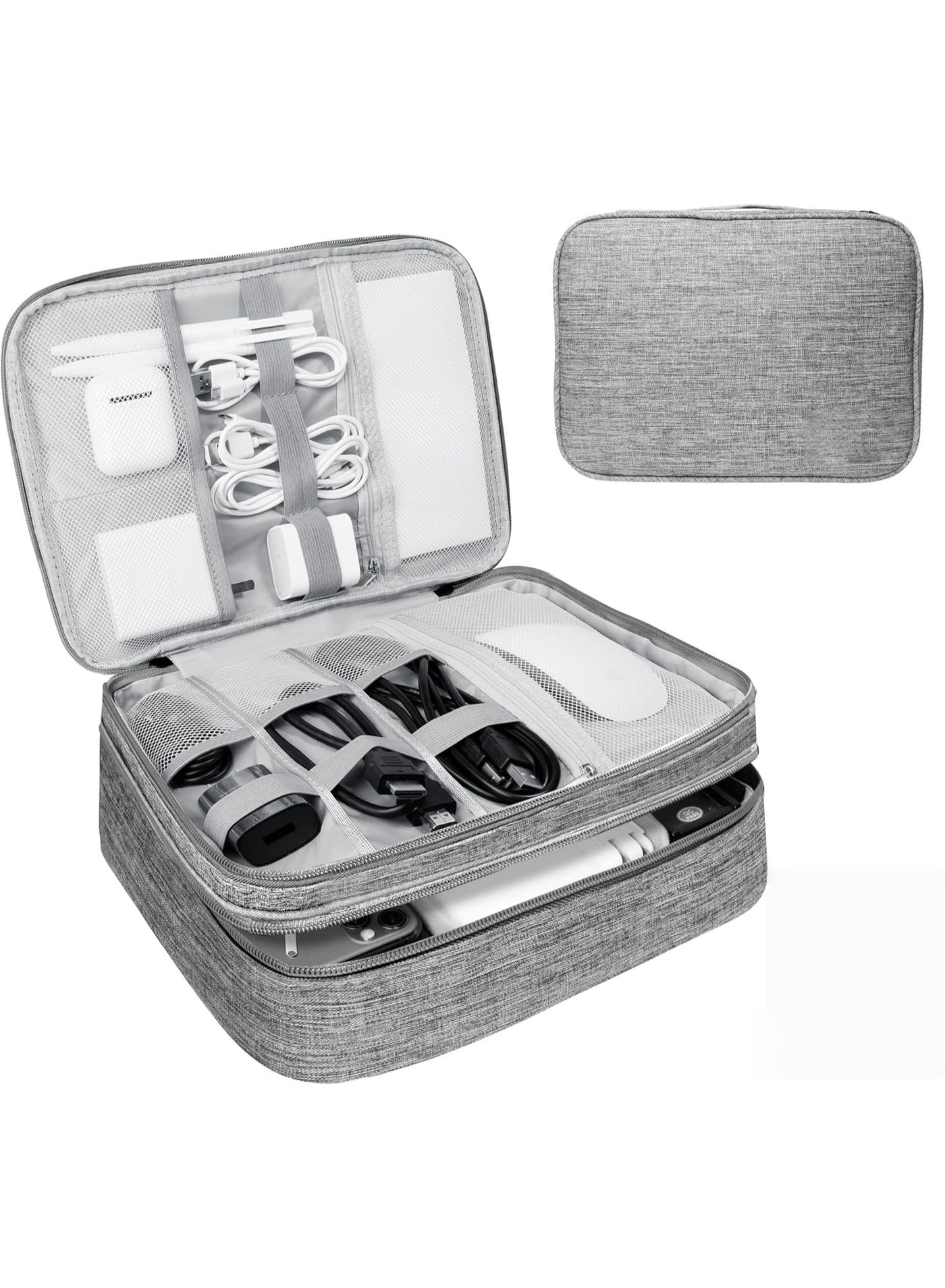Electronics Travel Organizer,Large Double Layer Portable Waterproof Travel Organizer Bag for Charging Cable Storage,Ipad,Power Bank,Hard Drive etc,for Travel,Business,-Grey