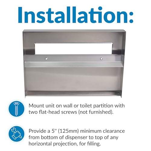 Bobrick 221 Stainless Steel Toilet Seat Cover Dispenser, 15 3/4 x 2 x 11, Satin Finish - Image 5