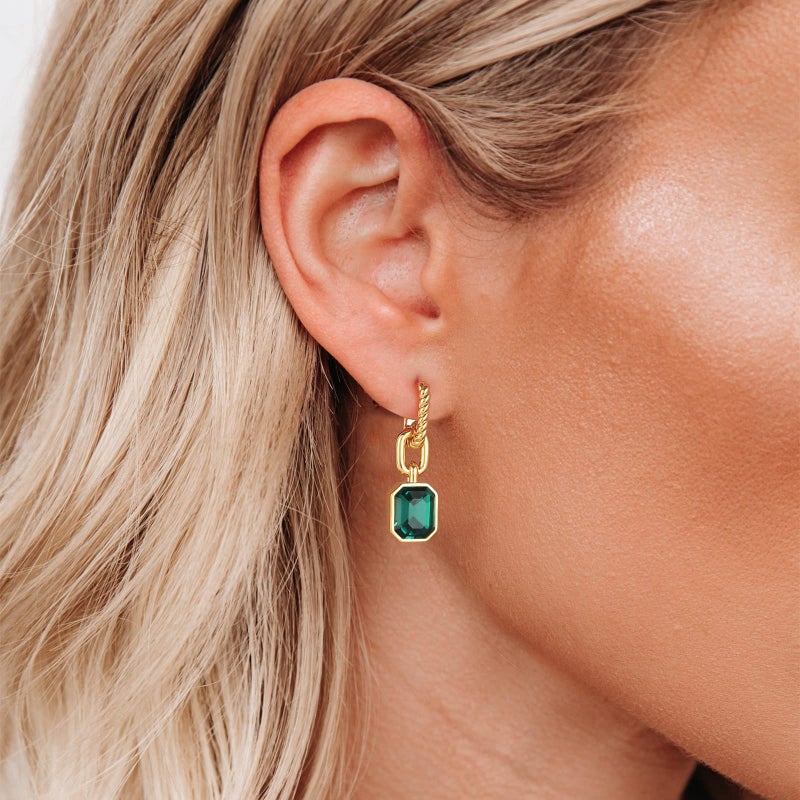 Mesovor Gold Crystal Hoop Earrings for Women Trendy, 18K Gold Plated Hoop Earrings | Emerald Green Black Crystal Dangling Earrings Jewelry Gift for Mother Wife (Green) - Image 3