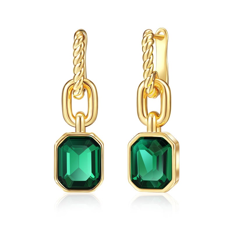 Mesovor Gold Crystal Hoop Earrings for Women Trendy, 18K Gold Plated Hoop Earrings | Emerald Green Black Crystal Dangling Earrings Jewelry Gift for Mother Wife (Green) - Image 1