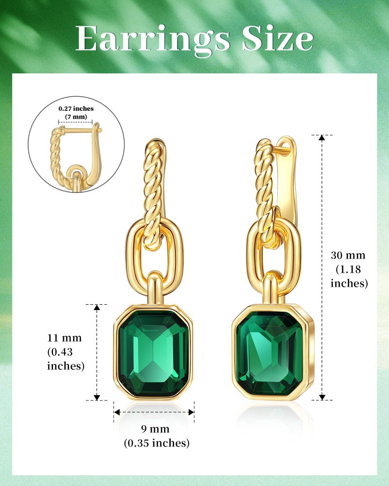 Mesovor Gold Crystal Hoop Earrings for Women Trendy, 18K Gold Plated Hoop Earrings | Emerald Green Black Crystal Dangling Earrings Jewelry Gift for Mother Wife (Green) - Image 2