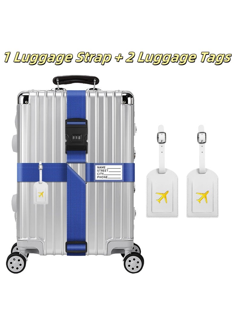 حزمة من شرائط الأمتعة المستعرضة مزودة ببطاقات هوية الاسم، ومفتاح قفل لكلمة المرور قابل للضبط مزود بعلمتين لحقيبة الأمتعة، ومجموعة حقيبة السفر الخاصة بالسفر (أزرق) - Image 1