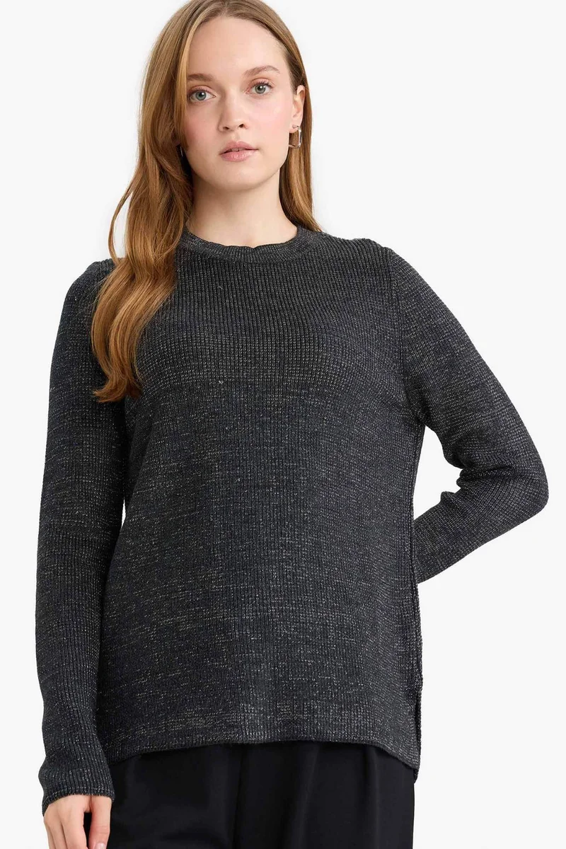 ديفاكتو Regular Fit Glitter Fabric Knitwear Pullover