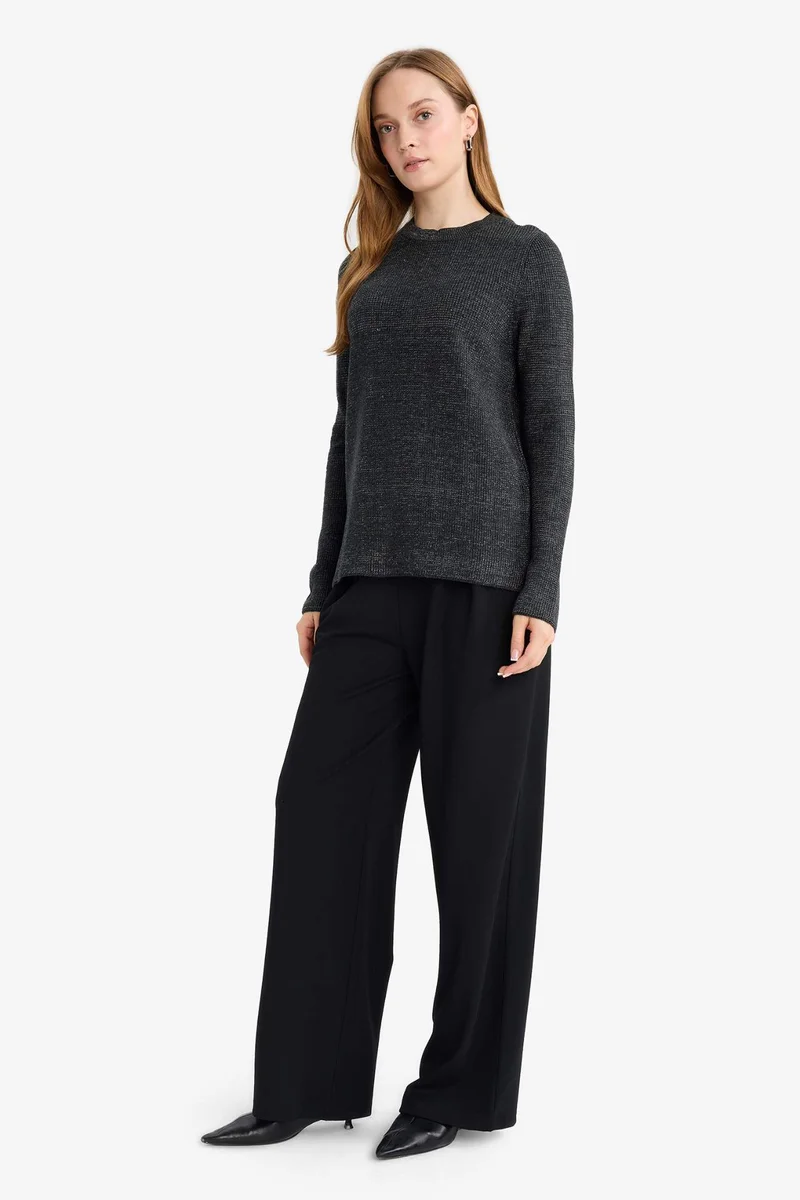 ديفاكتو Regular Fit Glitter Fabric Knitwear Pullover