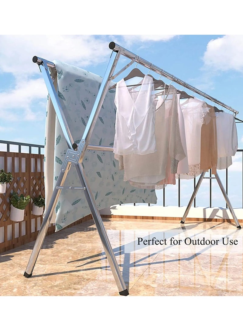 Folding X Shaped Stainless Steel Garment Rack, Adjustable and Foldable Clothes Drying Rack, Space Saving Heavy Duty Stainless Steel Laundry Drying Rack  - Image 1