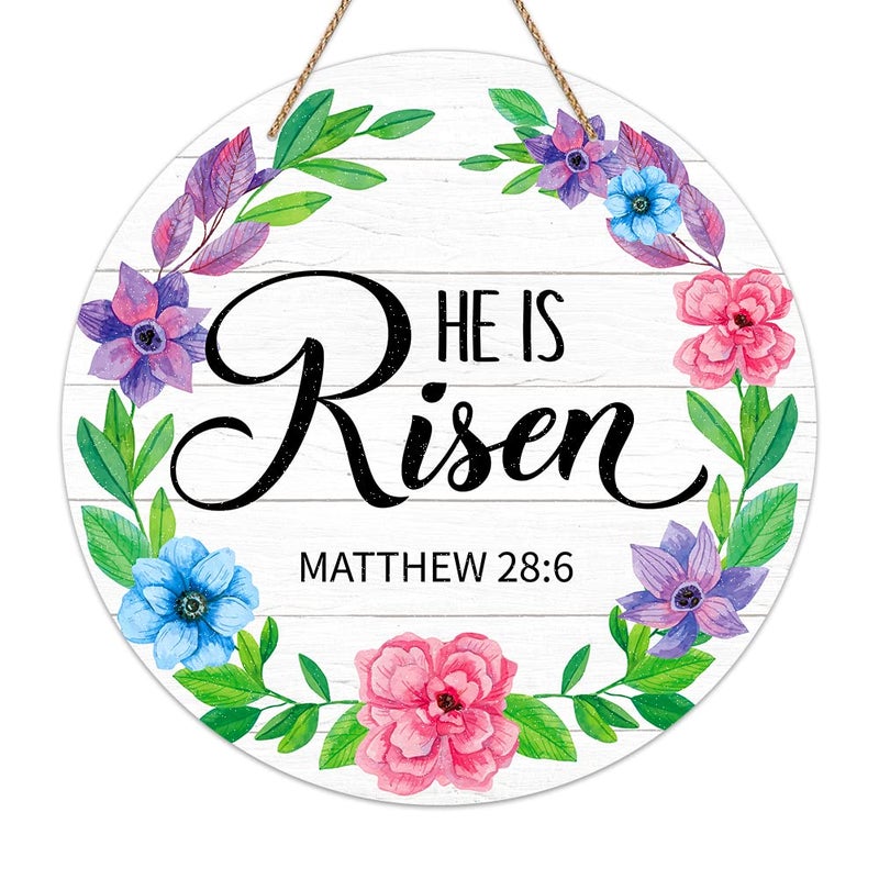 FLYAB He is Risen Decor Sign Wreath for Front Door 115 Religious Easter Door Decorations Farmhouse He is Risen Christian Easter Hanger Sign for Home Front Door Wall Spring Decorations