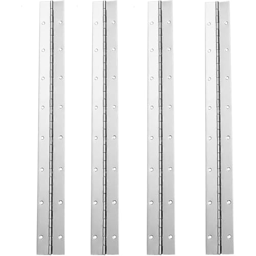 XHMAXE 4Pcs Continuous Piano Hinges 16Inch 12 Open Width Silver Heavy Duty Stainless Steel 004 Folding for Storage Boxes Cabinets Door Piano Wood Furniture - Image 1