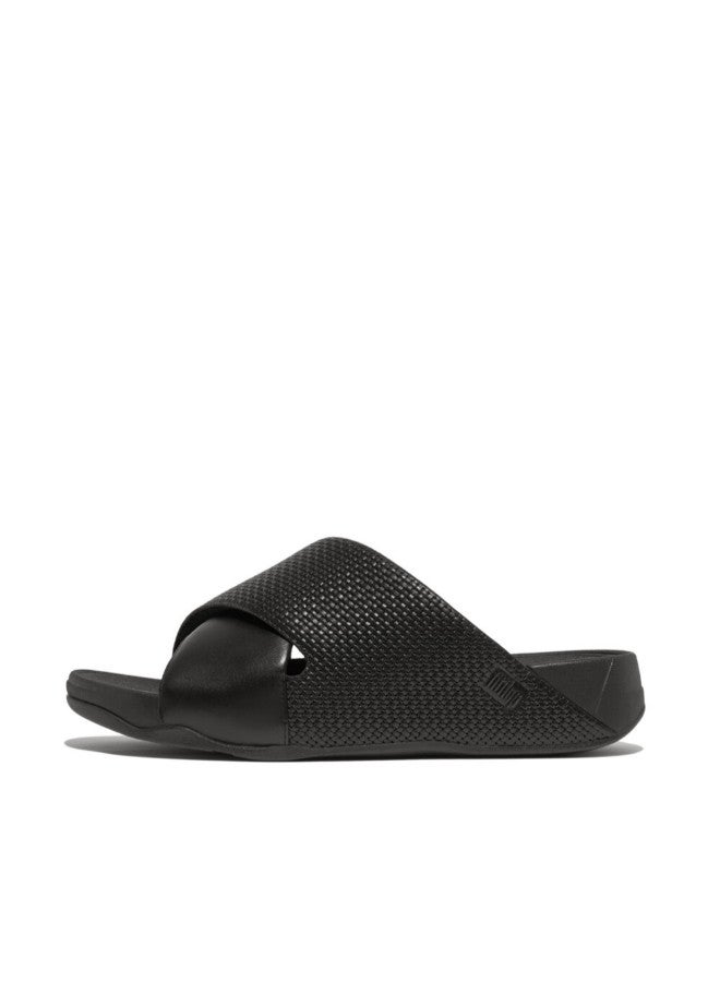 FitFlop 049-803 شبشب متقاطع من الجلد من الجلد المنسوج للرجال من Fitflop طراز Freeway HC3-001 باللون الأسود  - Image 1