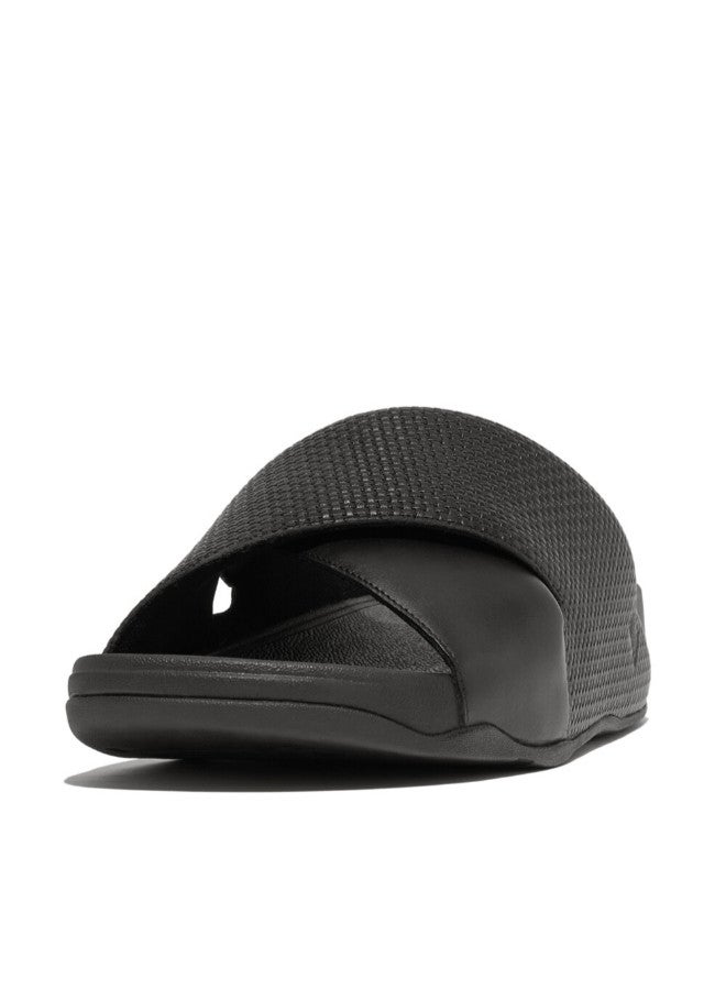 FitFlop 049-803 شبشب متقاطع من الجلد من الجلد المنسوج للرجال من Fitflop طراز Freeway HC3-001 باللون الأسود  - Image 3