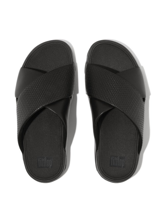 FitFlop 049-803 شبشب متقاطع من الجلد من الجلد المنسوج للرجال من Fitflop طراز Freeway HC3-001 باللون الأسود  - Image 2