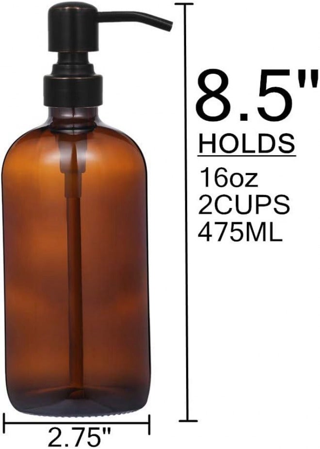 CHBJDAN 2 Pack 16 Ounce Boston Round Glass Bottles Soap Dispenser with Oil Rubbed Bronze Stainless Steel Pumps - Image 4